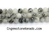 CRU1095 15.5 inches 14mm faceted round black rutilated quartz gemstone beads