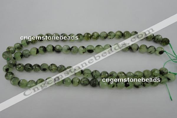 CRU155 15.5 inches 10mm faceted round green rutilated quartz beads