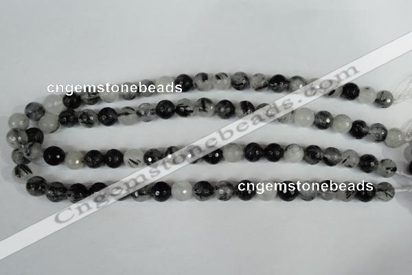 CRU314 15.5 inches 10mm faceted round black rutilated quartz beads
