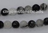 CRU58 15.5 inches 8mm faceted round black rutilated quartz beads