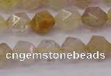 CRU622 15.5 inches 8mm faceted nuggets golden rutilated quartz beads
