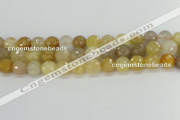 CRU669 15.5 inches 10mm faceted round golden rutilated quartz beads