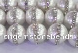 CSB1502 15.5 inches 10mm round shell pearl with rhinestone beads