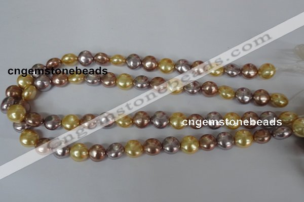 CSB186 15.5 inches 12mm flat round mixed color shell pearl beads