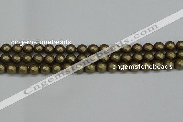 CSB1912 15.5 inches 8mm faceted round matte shell pearl beads