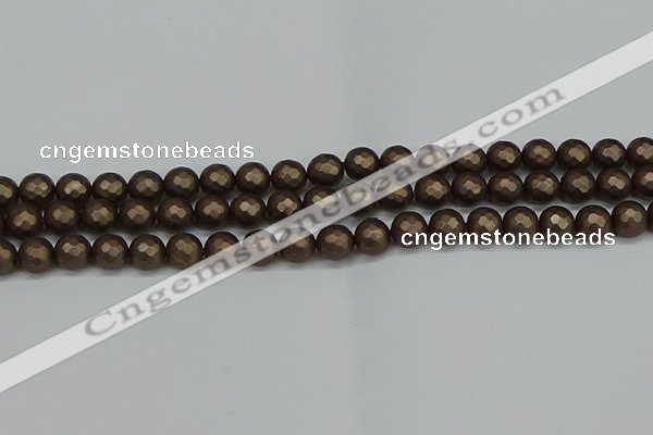 CSB1922 15.5 inches 8mm faceted round matte shell pearl beads