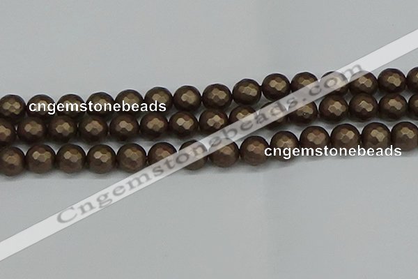 CSB1925 15.5 inches 14mm faceted round matte shell pearl beads