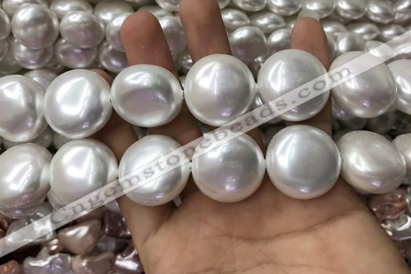 CSB2131 15.5 inches 25mm flat round shell pearl beads wholesale