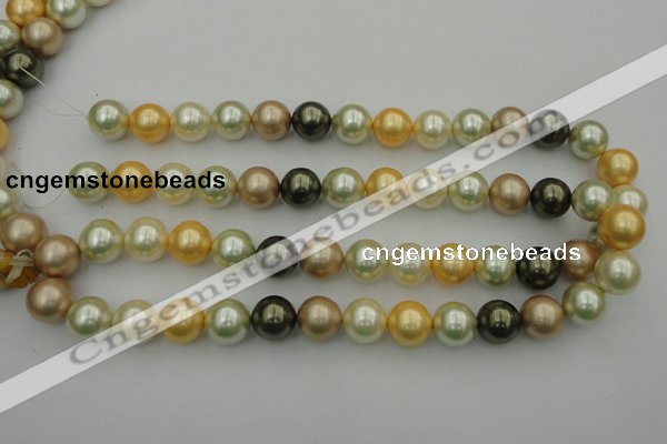 CSB374 15.5 inches 14mm round mixed color shell pearl beads