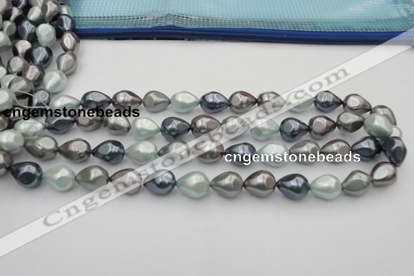 CSB417 12*15.5mm faceted teardrop mixed color shell pearl beads