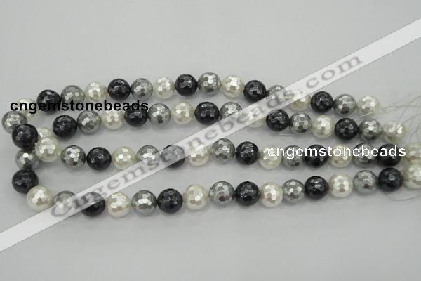 CSB472 15.5 inches 12mm faceted round mixed color shell pearl beads