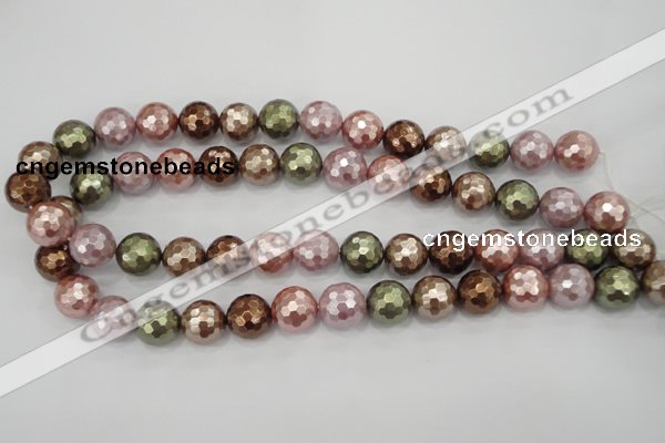 CSB503 15.5 inches 14mm faceted round mixed color shell pearl beads