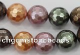 CSB513 15.5 inches 14mm faceted round mixed color shell pearl beads