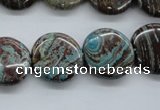 CSD57 15.5 inches 18mm flat round dyed stripe jasper gemstone beads