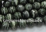 CSJ65 15.5 inches 10mm faceted round green silver line jasper beads