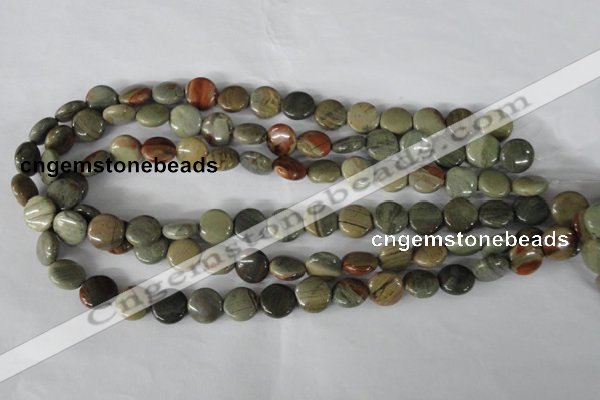 CSL115 15.5 inches 12mm flat round silver leaf jasper beads wholesale