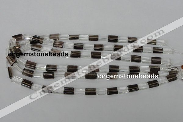 CSQ155 15.5 inches 8*12mm rectangle white crystal & smoky quartz beads