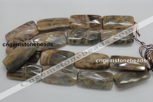 CSS117 15.5 inches 25*50mm faceted rectangle natural sunstone beads