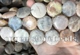 CSS421 15.5 inches 25mm flat round sunstone beads wholesale