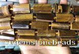 CTB676 14*27mm - 15*28mm faceted flat tube yellow tiger eye beads