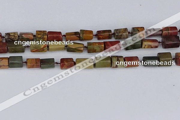 CTB738 15.5 inches 6*10mm - 8*12mm faceted tube picasso jasper beads