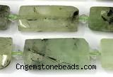 CTB926 13*25mm - 15*28mm faceted flat tube green rutilated quartz beads