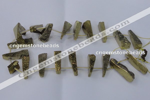 CTD1160 Top drilled 8*25mm - 10*35mm freeform plated quartz beads