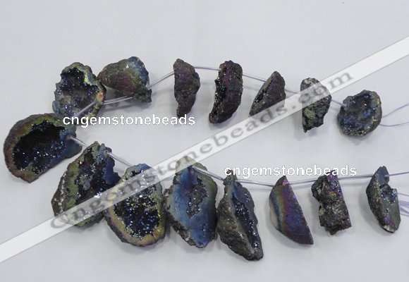 CTD1177 Top drilled 25*30mm - 35*40mm freeform plated druzy quartz  beads