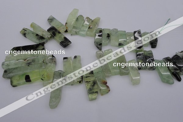 CTD357 Top drilled 10*25mm - 10*50mm wand green rutilated quartz beads