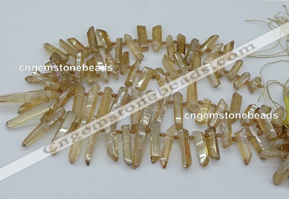 CTD3576 Top drilled 6*20mm - 8*45mm sticks plated white crystal beads