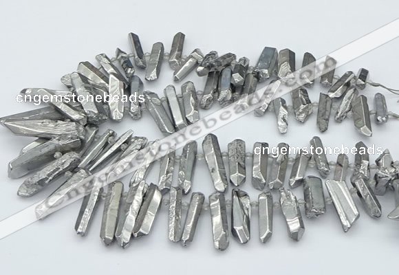 CTD3579 Top drilled 6*20mm - 8*45mm sticks plated white crystal beads