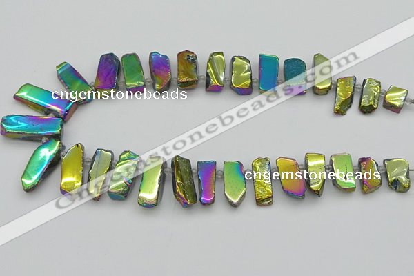 CTD3665 Top drilled 8*15mm - 11*30mm sticks plated white crystal beads