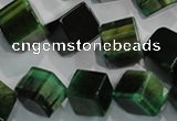 CTE1038 15.5 inches 11*11mm cube dyed green tiger eye beads
