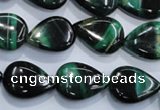 CTE1055 15.5 inches 13*18mm flat teardrop dyed green tiger eye beads