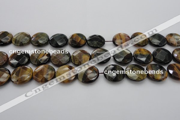 CTE1356 15.5 inches 20mm faceted coin yellow & blue tiger eye beads