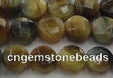 CTE1573 15.5 inches 10mm faceted coin golden & blue tiger eye beads