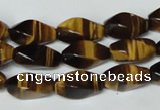 CTE172 15.5 inches 8*16mm twisted rice yellow tiger eye gemstone beads