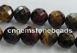 CTE714 15.5 inches 12mm faceted round mixed color tiger eye beads