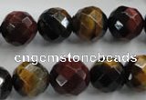CTE715 15.5 inches 14mm faceted round mixed color tiger eye beads