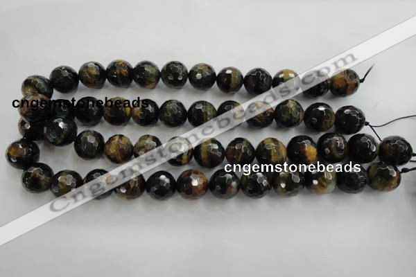 CTE726 15.5 inches 16mm faceted round yellow & blue tiger eye beads