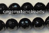 CTO111 15.5 inches 14mm faceted round natural black tourmaline beads