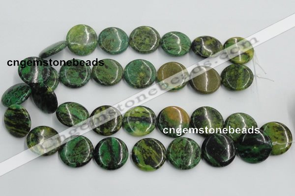CTP09 15.5 inches 25mm flat round yellow green pine gemstone beads