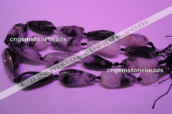CTR207 16*35mm - 18*43mm faceted teardrop black rutilated quartz beads