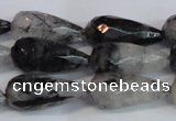 CTR302 15.5 inches 12*25mm faceted teardrop black rutilated quartz beads
