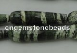 CTR53 15.5 inches 10*40mm faceted teardrop green silver line jasper beads