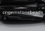 CTR64 15.5 inches 10*40mm faceted teardrop black agate beads