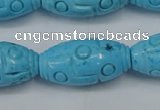 CTU885 15.5 inches 15*30mm carved rice dyed turquoise beads