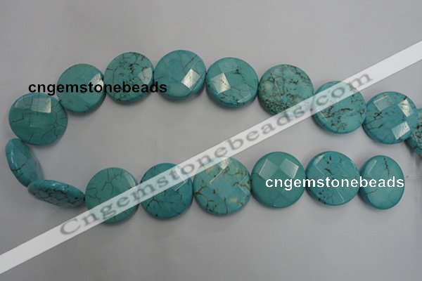 CWB528 15.5 inches 25mm faceted oval howlite turquoise beads