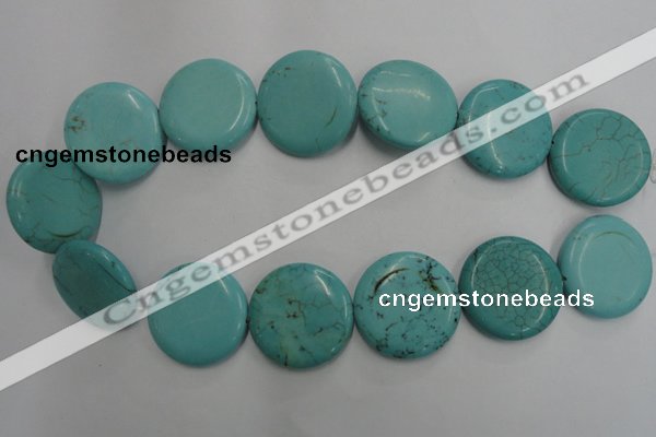CWB709 15.5 inches 30mm flat round howlite turquoise beads