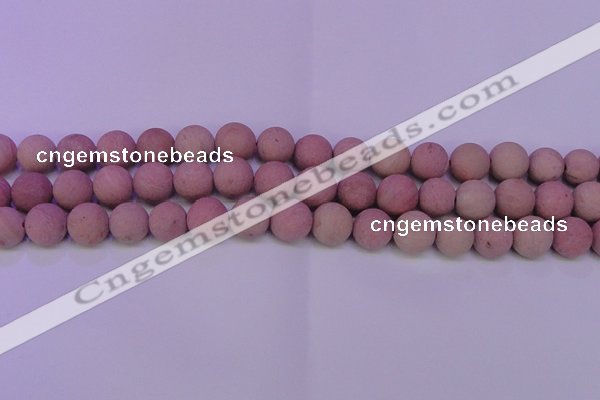 CWF23 15.5 inches 10mm round matte pink wooden fossil jasper beads